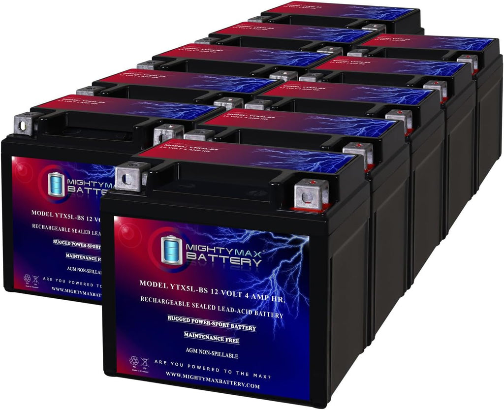 Mighty Max Battery YTX5L-BS MOTORCYCLE BATTERY REPLACEMENT - 12V 4AH - 80 CCA - 10 PACK