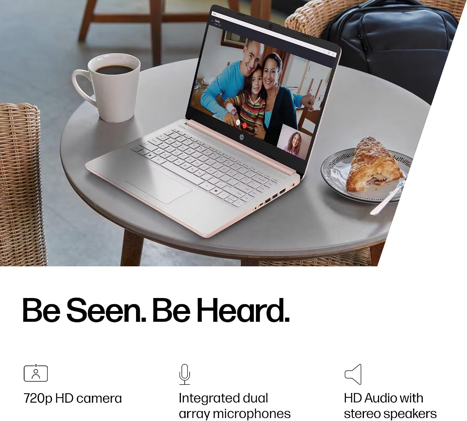 HP 14' Rose Gold Laptop for Student Business 2026, Office 365 Included, Copilot AI, Intel CPU, 16GB RAM, 64GB eMMC, w/Accessories, Light & Slim, 4K Graphics, Windows 11S