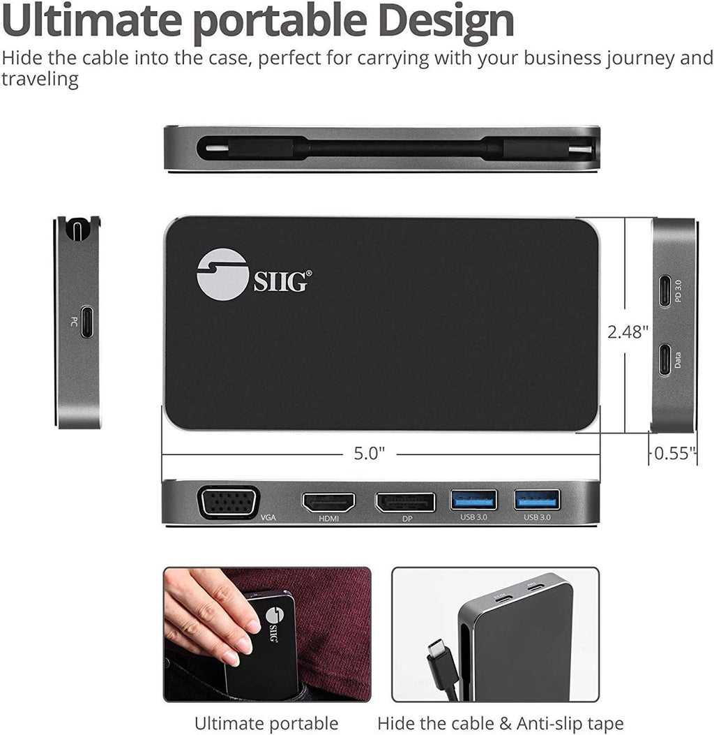 SIIG 4K USB-C MST Laptop Docking Station Thunderbolt 3 Compatible with 100W PD Supports Windows & Chromebooks, Mac M1/M2/M3 Pro/Max for Single Extend Video Output only