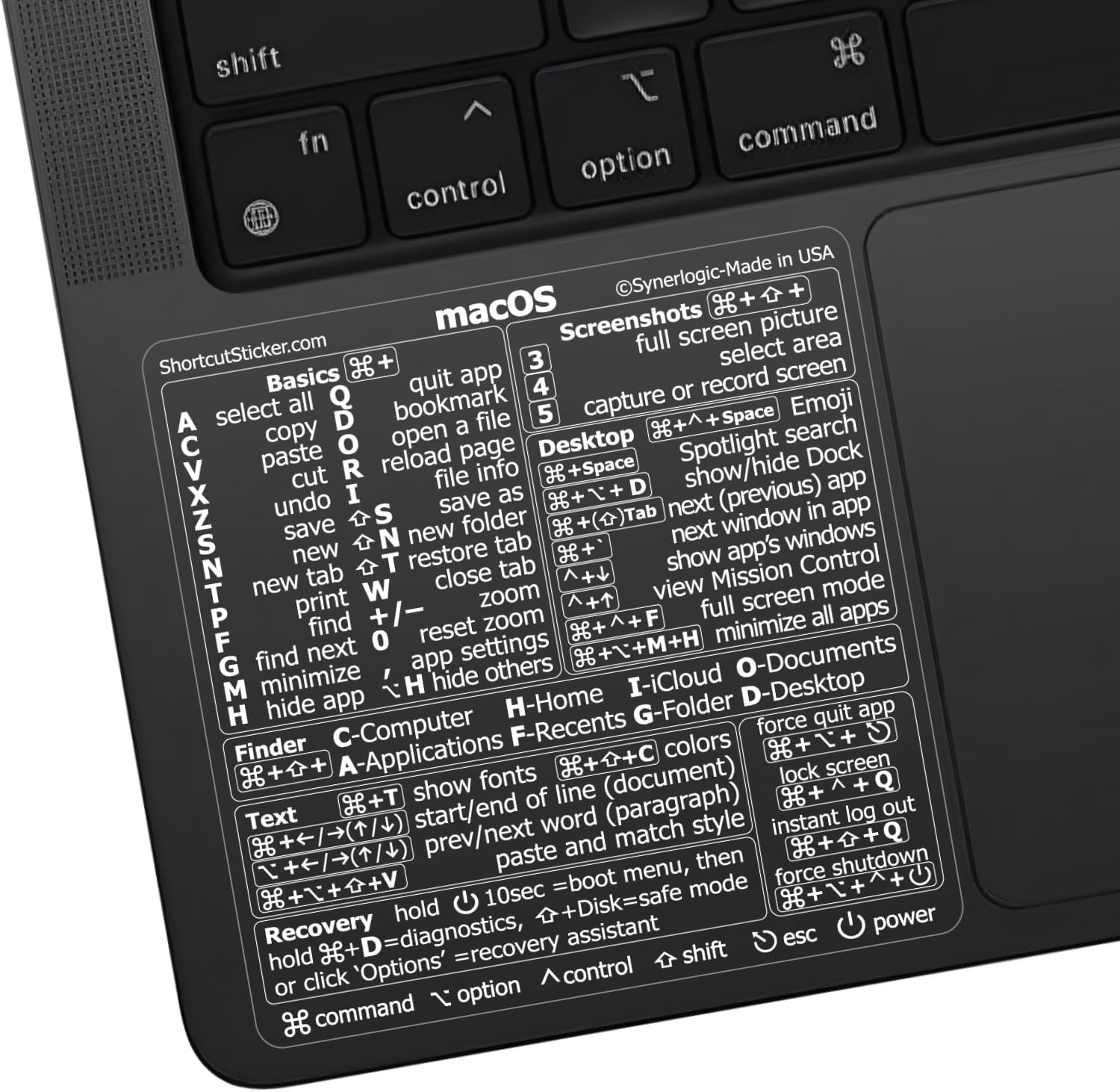 Synerlogic (1000pcs) Mac OS Shortcuts Sticker for Air/Pro | Keyboard Stickers for macOS | Laminated Vinyl MacBook Cheatsheet | MacBook Shortcuts 2026 (Clear/White1000pk)