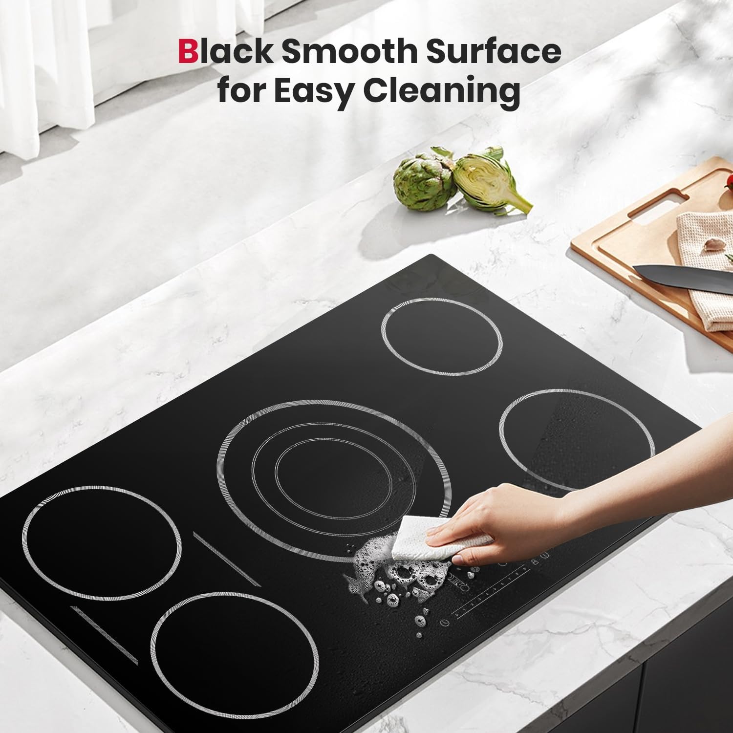 GASLAND 36 Inch Electric Cooktop, 5 Burners Glass Stove Top, ETL & FCC Certificated, 9200W Built-in Radiant Ceramic Cooktop, Slide Touch Control, Child Safety Lock, Hot Surface Indicator, 220V