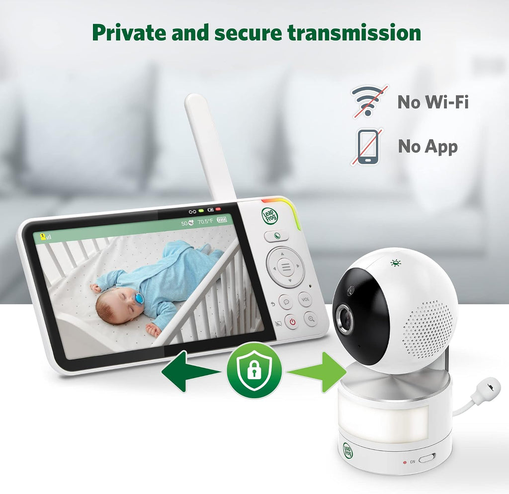 LeapFrog LF915HD Baby Monitor, 5' 720p Screen, 360° Pan & Tilt with 8X Zoom Camera, Color Night Vision, Night Light, Two-Way Intercom, Secure Transmission No WiFi