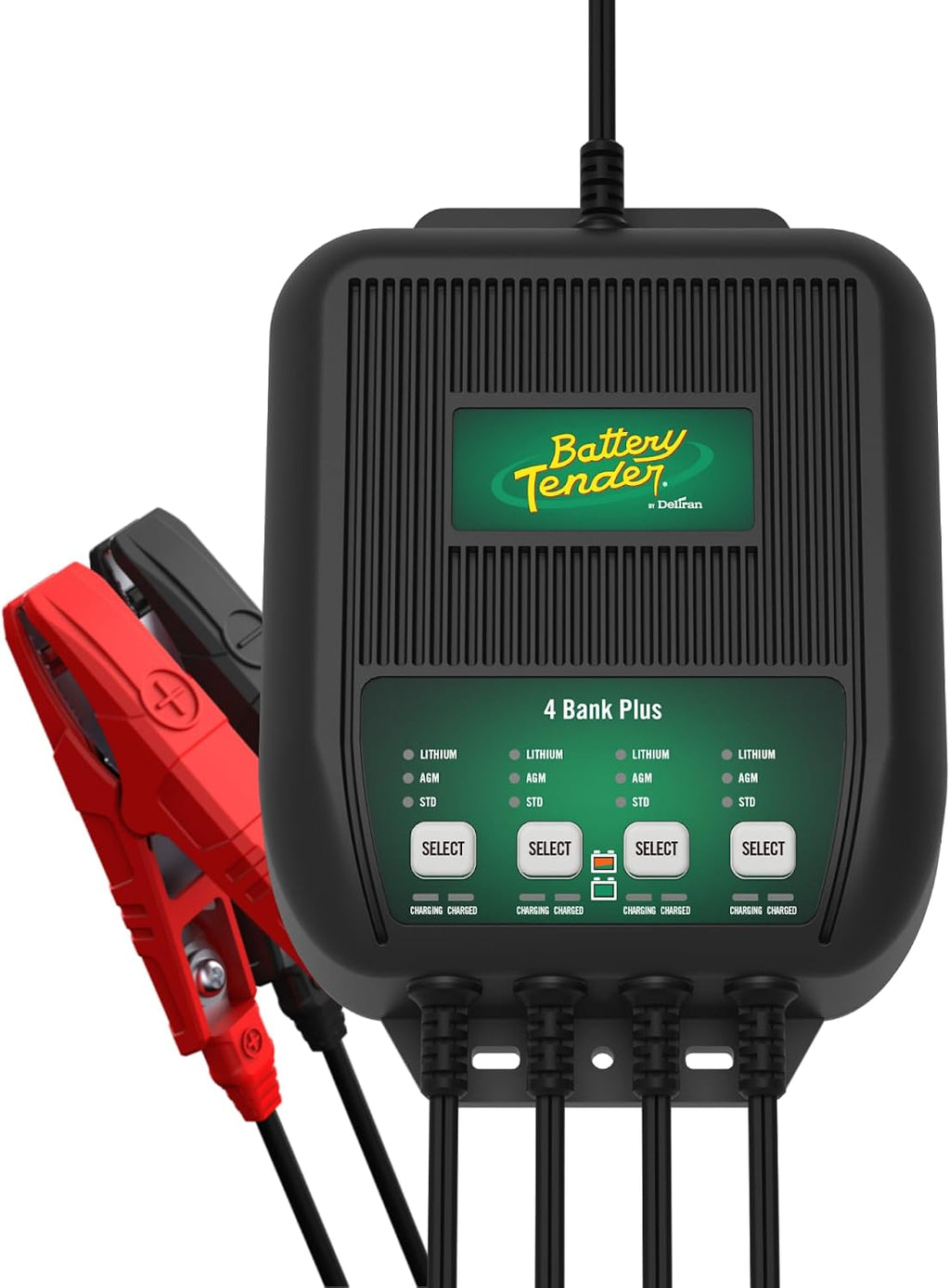 Battery Tender Plus 4 Bank Multibank Charger - 5 AMP (1.25 AMPs Per Bank) - Smart 12V Multi Battery Charger and Maintainer for Standard, AGM, and Lithium LiFePO4-022-0148-DL-WH