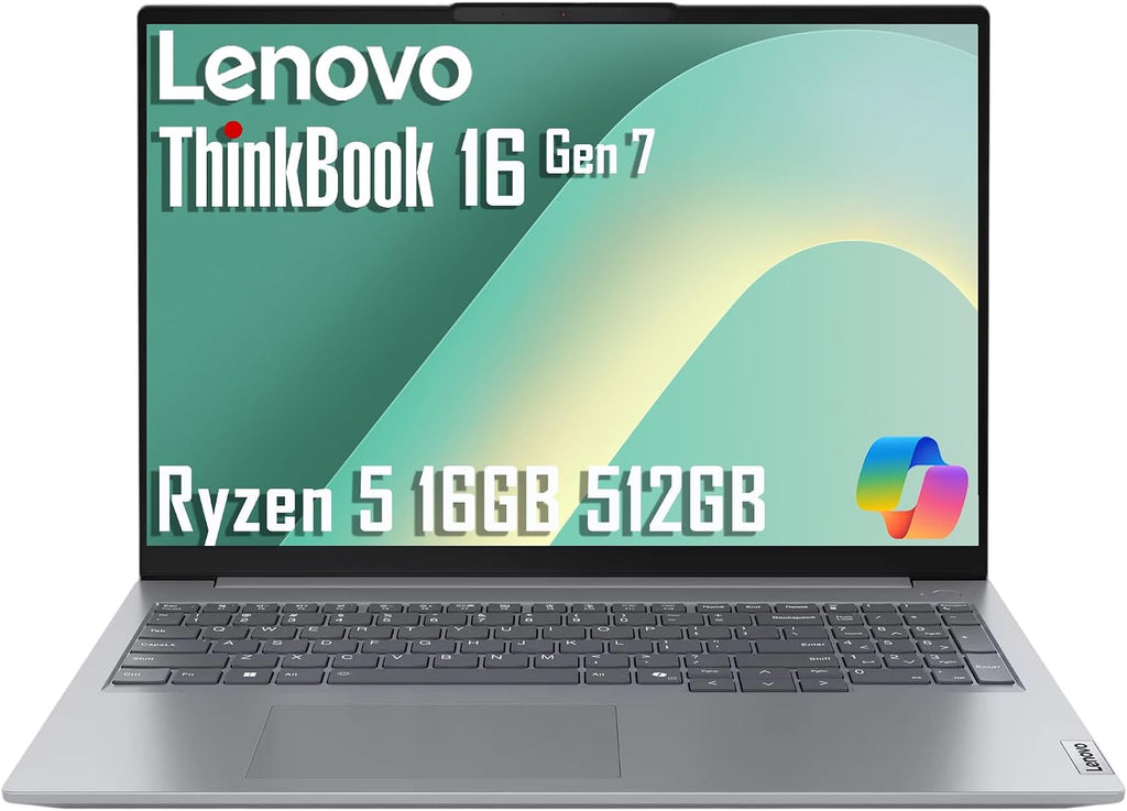 Lenovo ThinkBook 16 Gen 7 Business Laptop (16' FHD+ Anti-Glare, AMD Ryzen 5 7533HS (> Intel i7-1255U), 16GB DDR5 RAM, 512GB SSD), Fingerprint Reader, Webcam, Ethernet, Wi-Fi 6, Win 11 Pro w/ Copilot
