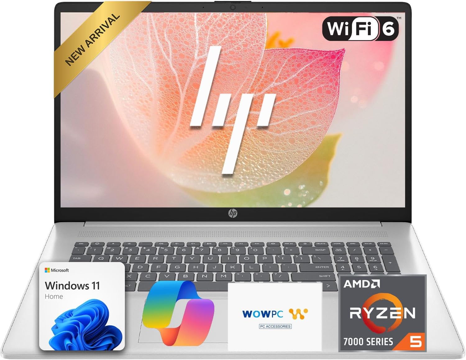 HP 17.3' AI-Ready FHD Business Laptop | 6-Core AMD Ryzen 5 Processor | 8GB DDR4 RAM | 256GB PCIe SSD | Window 11 + Copilot | Wi-Fi 6 | HDMI | Camera with Privacy Shutter & AI Noise Reduction