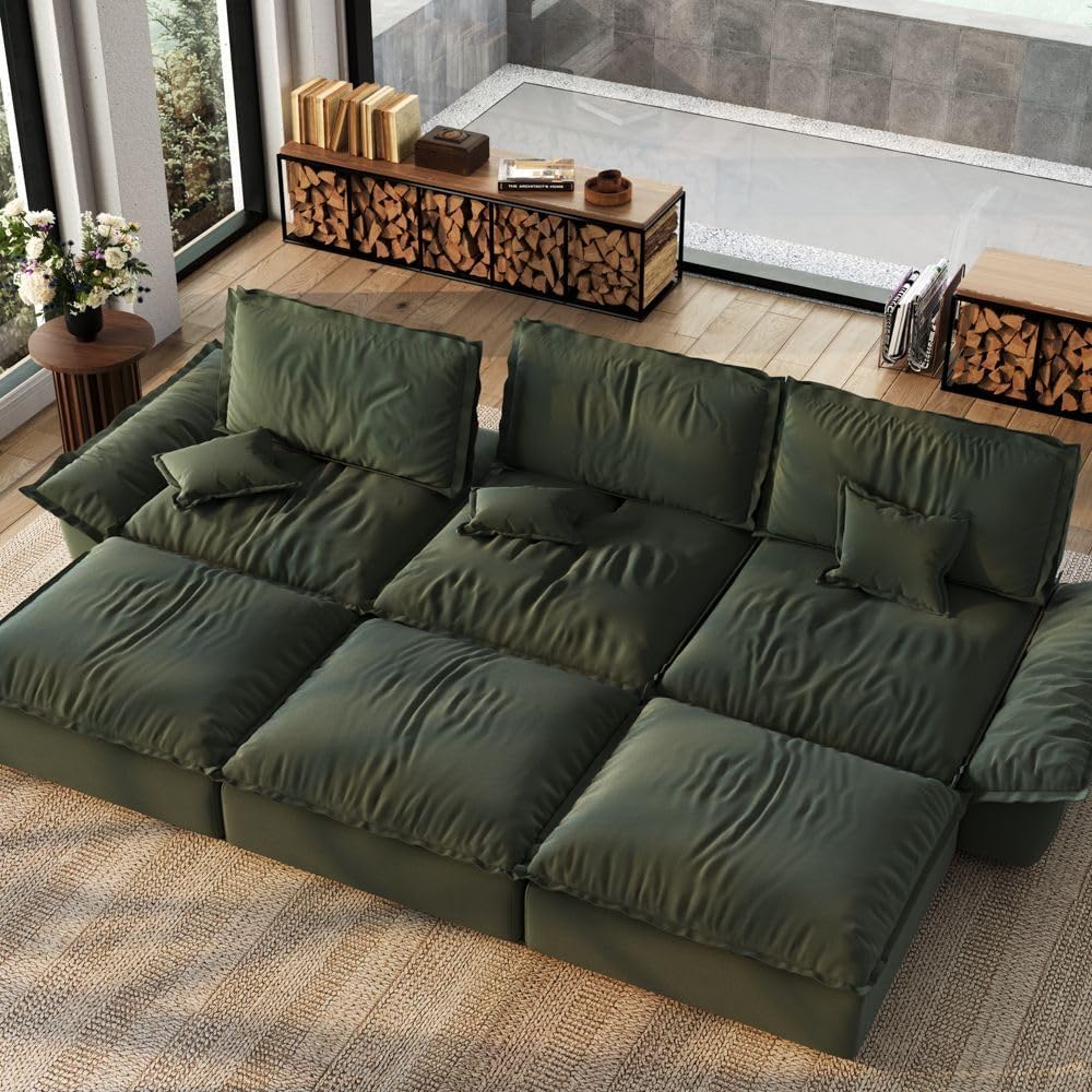 POVISON Oversized Modular Sectional Sailboat Sofa for Living Room with Adjustable Backrest Sectional Couches Large Deep Sofa Set 3 Seats Big with 3 Ottomans Comfy Cloud Couch for House Office