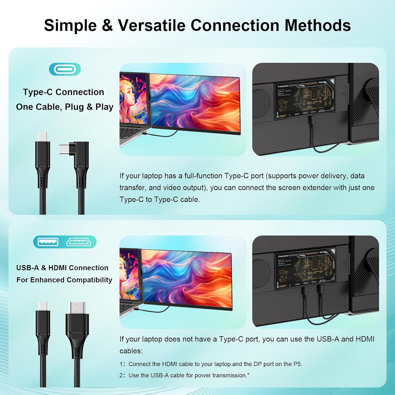 Laptop Screen Extender 15.6', 120% sRGB 1080P FHD Laptop Monitor Extender, Dual Screen for 13-17' Laotop, Plug and Play Portable Monitor with Windows/Mac/Android/Chrome/PS5