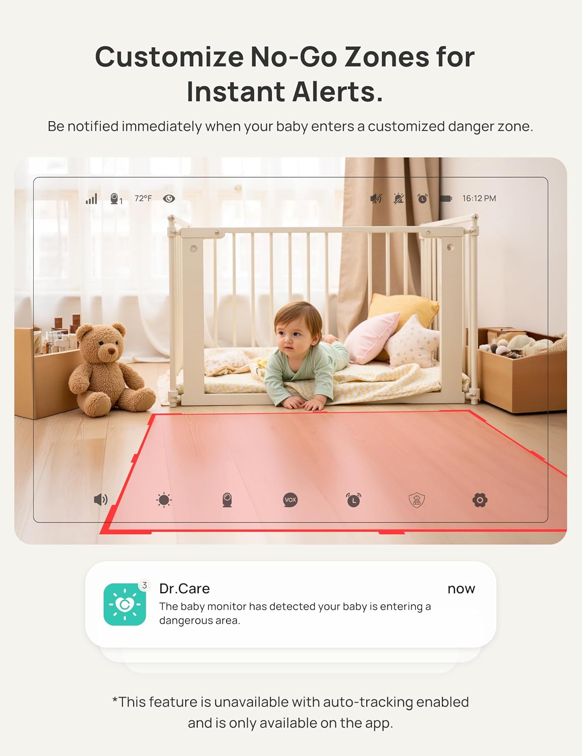 Dr.Care VistaView 5' Smart WiFi Baby Monitor with Clip Mount - 2K HD Camera, App Control, Cry & Motion Alerts, Night Vision, 5000mAh Battery, 2-Way Talk, Multi-User, Triple Security