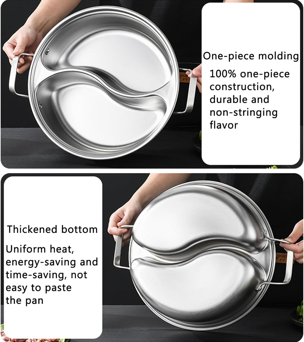 304 Food Grade Stainless Steel Dual-Sided Shabu Hot Pot - 28/30/32/34/36cm Double Flavor Pot Multicooker Soup Pot with Lid and Filter Basket for Induction Cooktop Gas Stove (28CM)