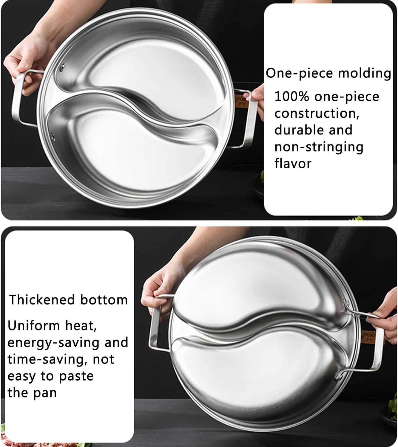304 Food Grade Stainless Steel Dual-Sided Shabu Hot Pot - 28/30/32/34/36cm Double Flavor Pot Multicooker Soup Pot with Lid and Filter Basket for Induction Cooktop Gas Stove (28CM)