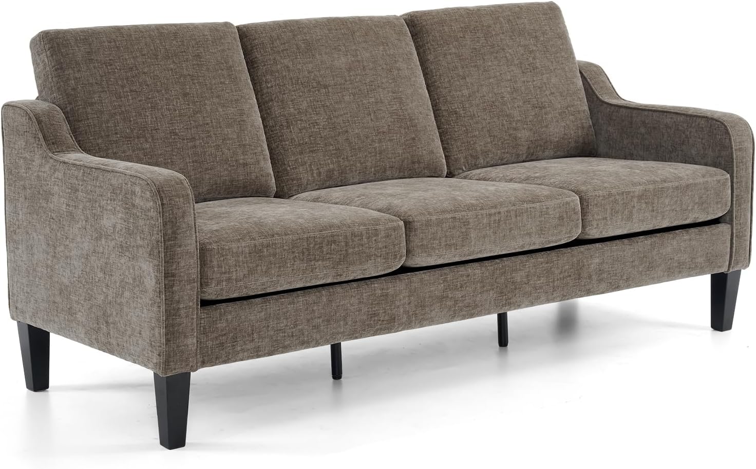 VINGLI Couches for Living Room, Brown 71' Small Sofa Mid Century Modern Couches 3 Seater Comfy Couch Upholstered Soft Chenille Floor Couch for Bedroom, Apartment, Office