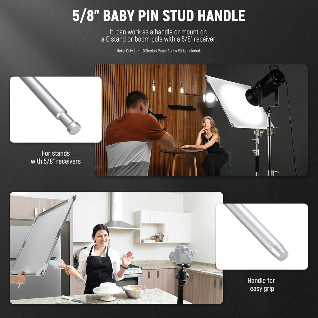 NEEWER Light Diffusion Panel Scrim Kit with Silver/White Reflector Film 35'x35' Foldable Frame with 5/8' Baby Pins Handle for C Stand 3 in 1 Diffuser for Studio Portrait Product Photography, SF9090F