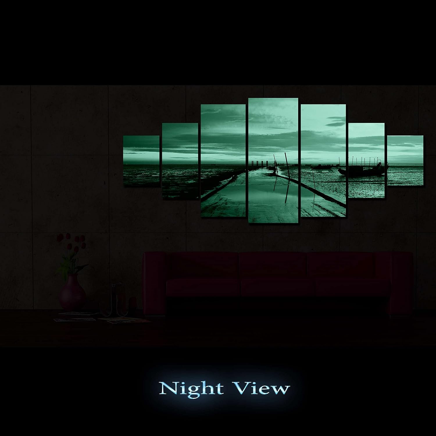 Startonight Huge Canvas Wall Art Purple Sea View - Large Framed Set of 7 40' x 95'