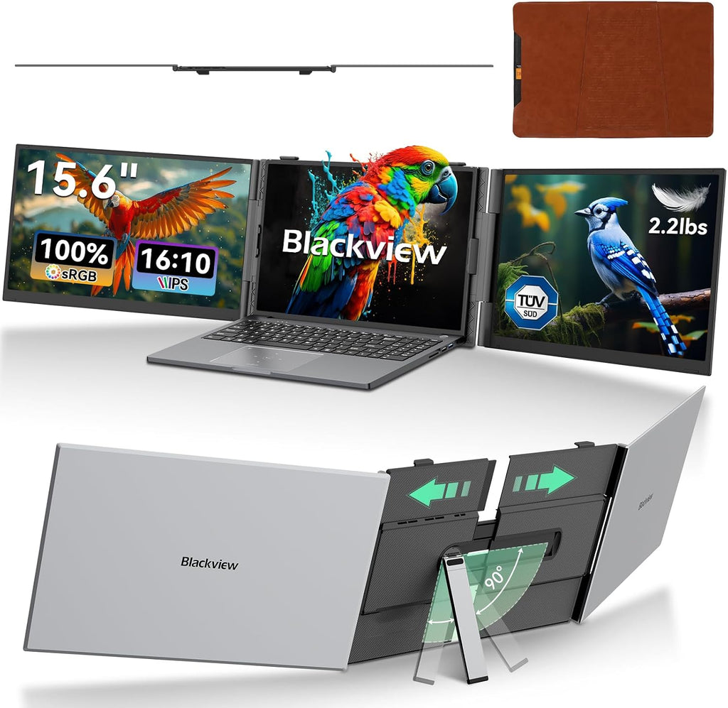 Blackview DCM8 Triple Laptop Screen Extender,15.6' 1080P FHD IPS Portable External Screen,Two Cable USB C Travel for 14-17'' Laptop,Plug & Play Compatible with Windows/Mac/Chrome OS/Mobile Devices