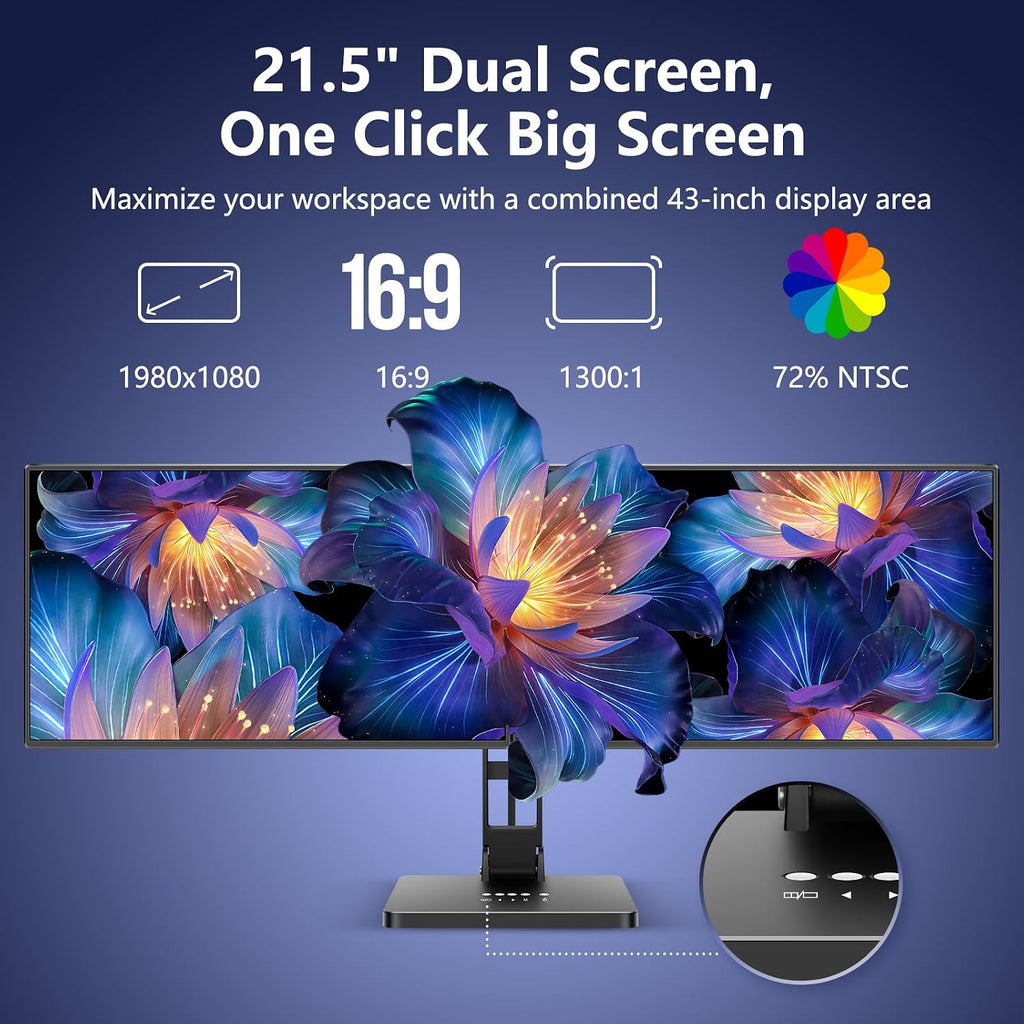 DEPGI 21' Laptop Screen Extender, Freestanding Laptop Screen Extender, 2x21 FHD IPS Extended Monitor Versatile Dual & One-Click Mirror Modes for All 13-17' Laptops (Mac/Windows/M1-M3 Compatible)