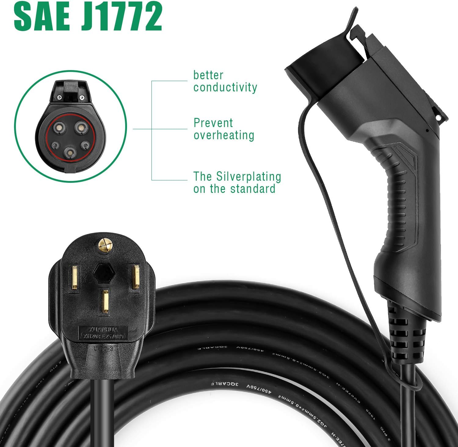 32 Amp EV Charger Level 2,(NEMA 14-50, 32A/20ft,7.68KW) Portable Electric Vehicle Charging Station for Electric and Hybrid Vehicles