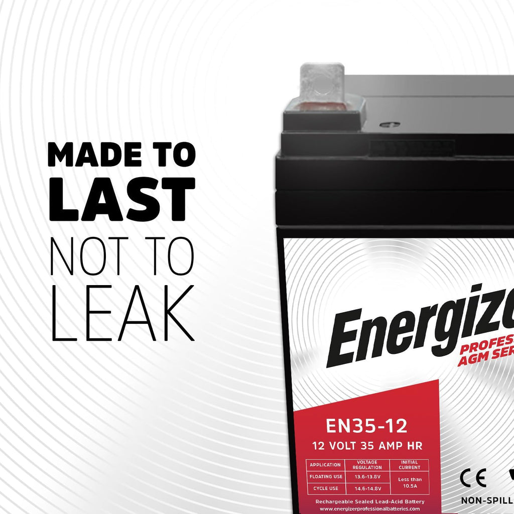 Energizer EN35-12 - 2 PACK - 12 Volt 35 Amp Hr, Long Lasting Sealed Lead Acid AGM Rechargeable Battery Ideal For Use In Wheelchairs, Electric Scooters, Backup Power, and more