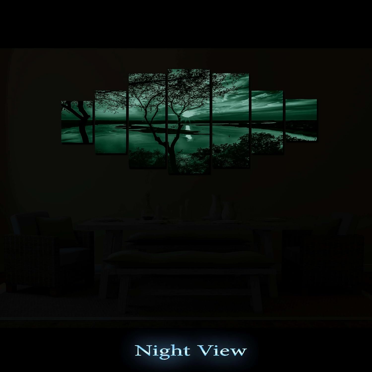 Startonight Huge Canvas Wall Art - Sunrise On The Lake Large Framed Set of 7 40' x 95'