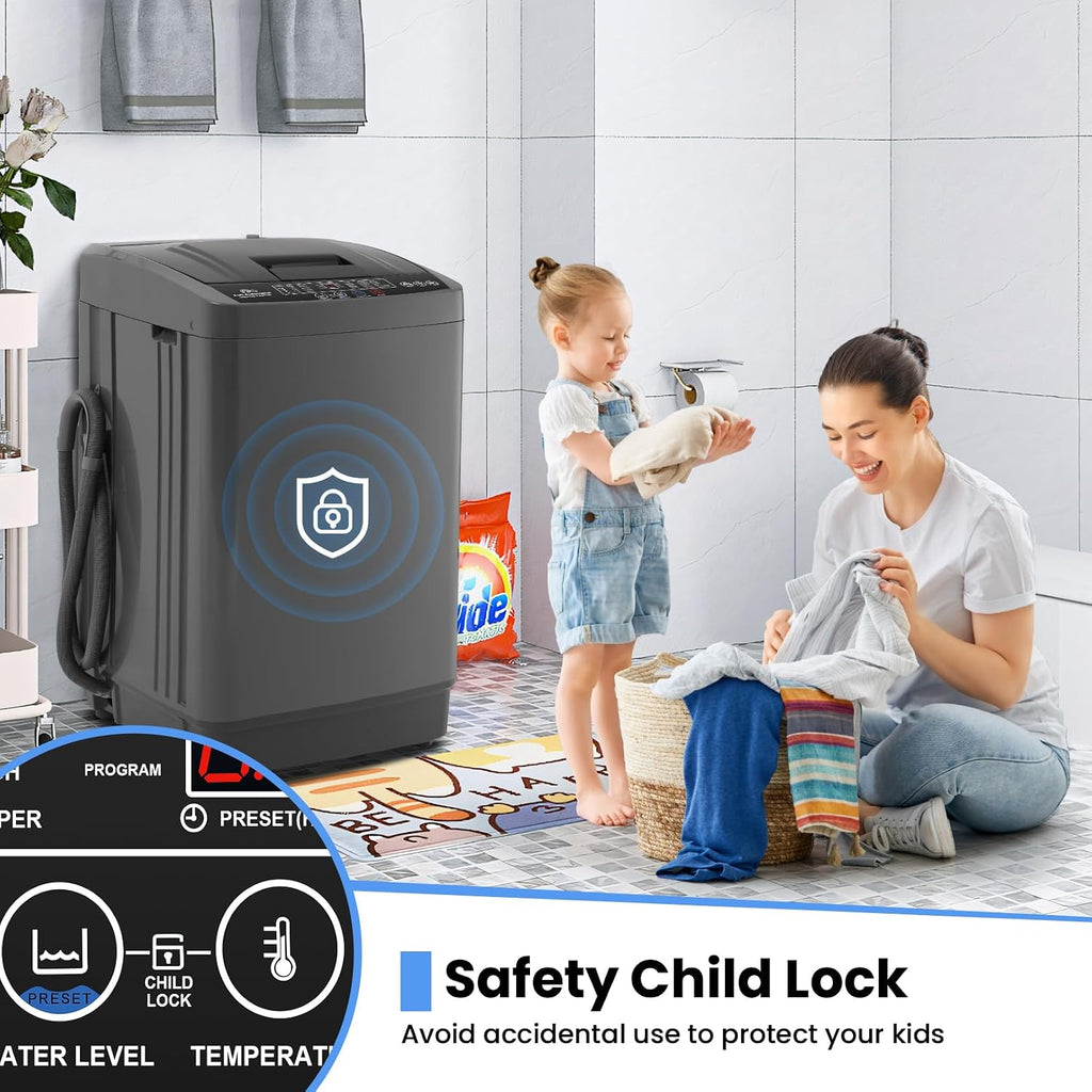 Nictemaw Portable Washing Machine 17.8 lbs, 2.4 Cu.Ft Full-Automatic Washer with Drain Pump, 10 Programs & 8 Water Levels, Efficient Compact Laundry Washer for Small Homes, Apartments, RVs, Dorms