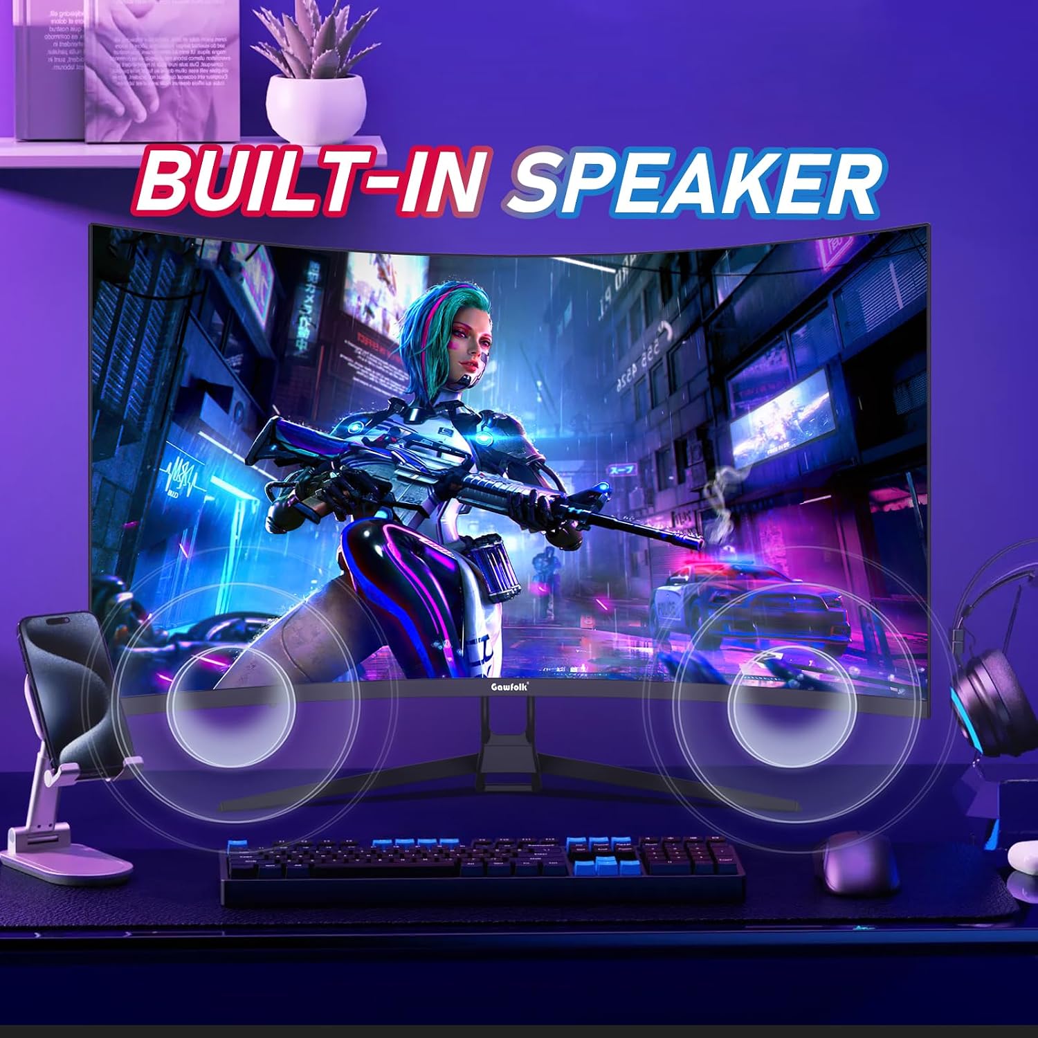 Gawfolk 32-inch 4K Ultra HD Curved 1500R Computer Monitor, 160Hz Gaming Screen, 1ms, Adaptive Sync, 128% sRGB, Built-in Speaker, HDMI 2.1, DisplayPort, Compatible with 75 * 75MM Wall Mount-Black