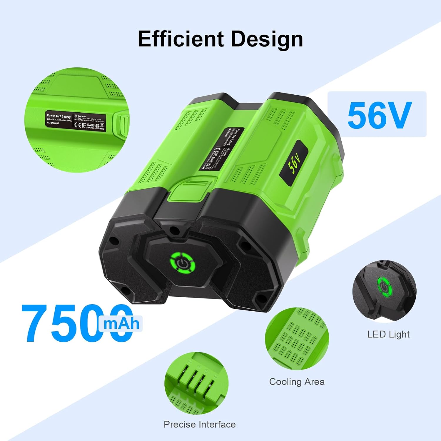 1 Pack 7.5Ah Lithium-ion Replacement Batteries Compatible with EGO 56V Battery BA2800T BA4200T BA1400 BA5600T EGO 56 Volt Power Tools