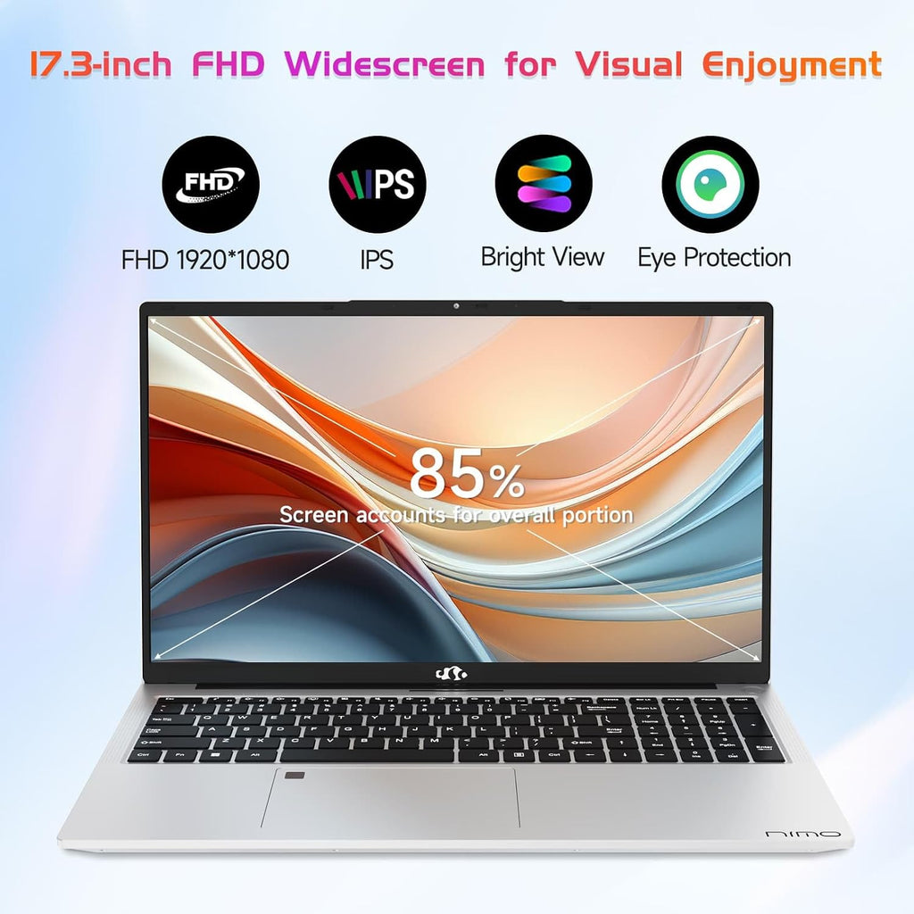 NIMO 17.3' IPS FHD-Laptop, Intel 6 Cores i3-1215U 16GB RAM 256GB SSD (Beat i5-1135G7, Up to 4.4GHz) Computer with 65W Type C Fingerprint Backlit Keyboard, for Home Student and Business