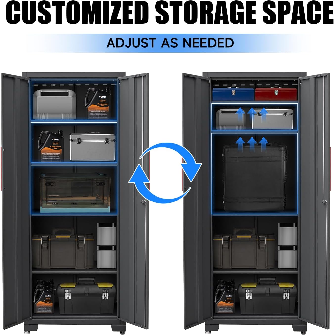 Metal Garage Storage Cabinet with 4 Adjustable Shelves and Locking Doors 75-inch Tall Tool Organizer Steel Lockers for Home, Office, Warehouse, Garage, Red (Assembly Required)