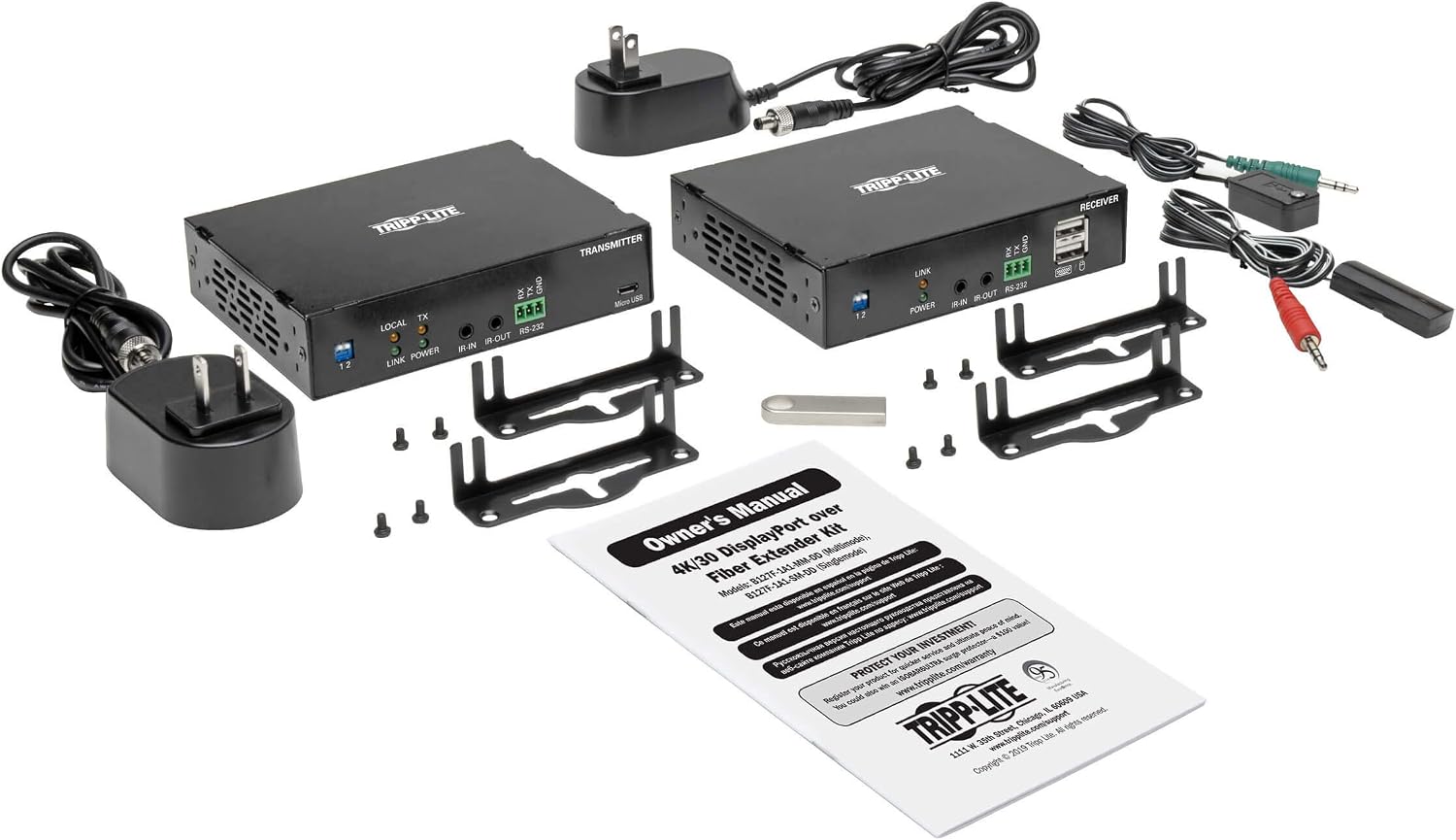 DisplayPort Over Fiber Extender Kit 4K @ 30Hz Ir USB Dup SMF TAA