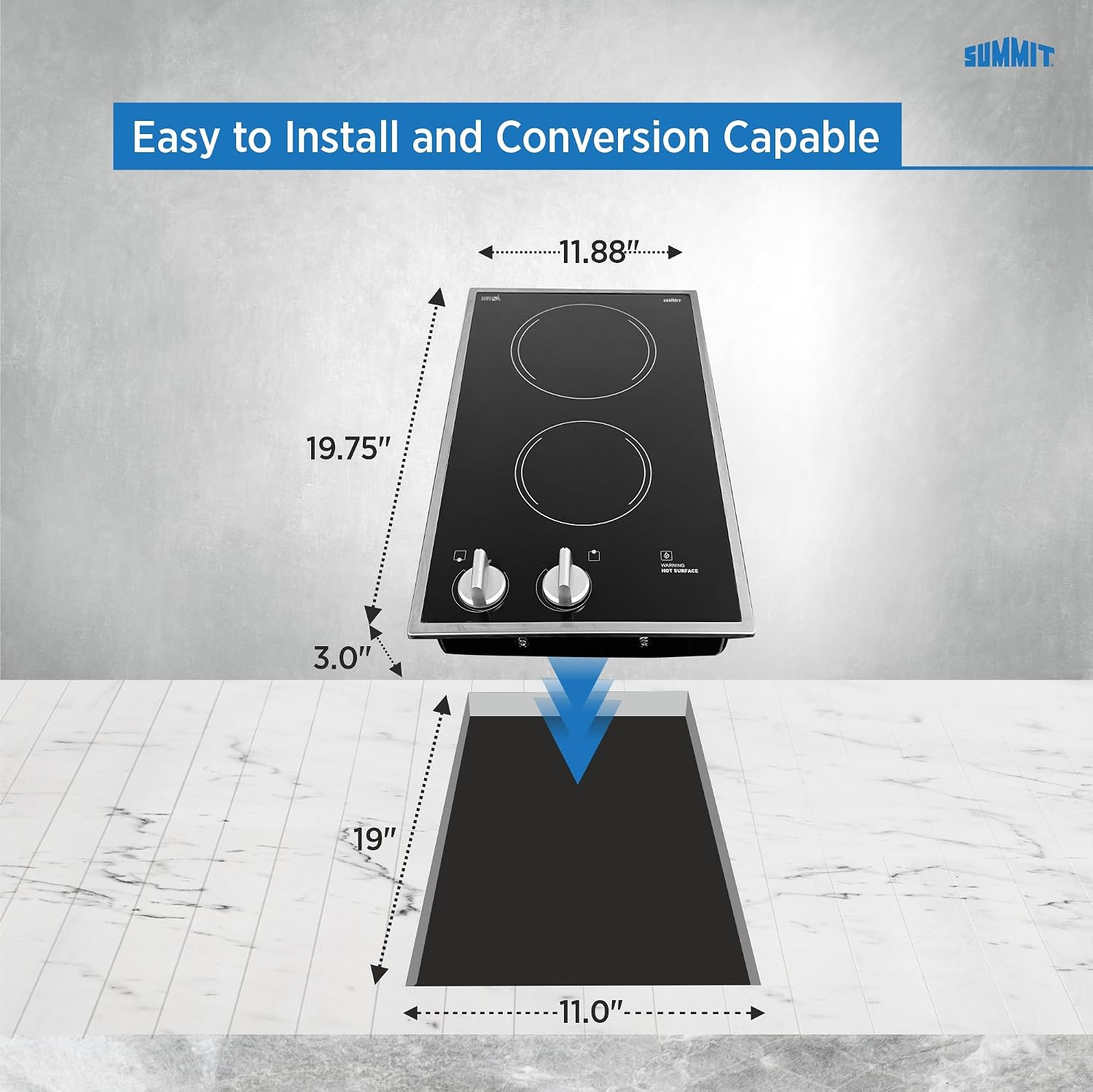 Summit 12' 2 Burner Electric Cooktop. 220/240 Volt Radiant Cooktop, ADA Compliant, Black & Stainless Steel- CR2B22ST