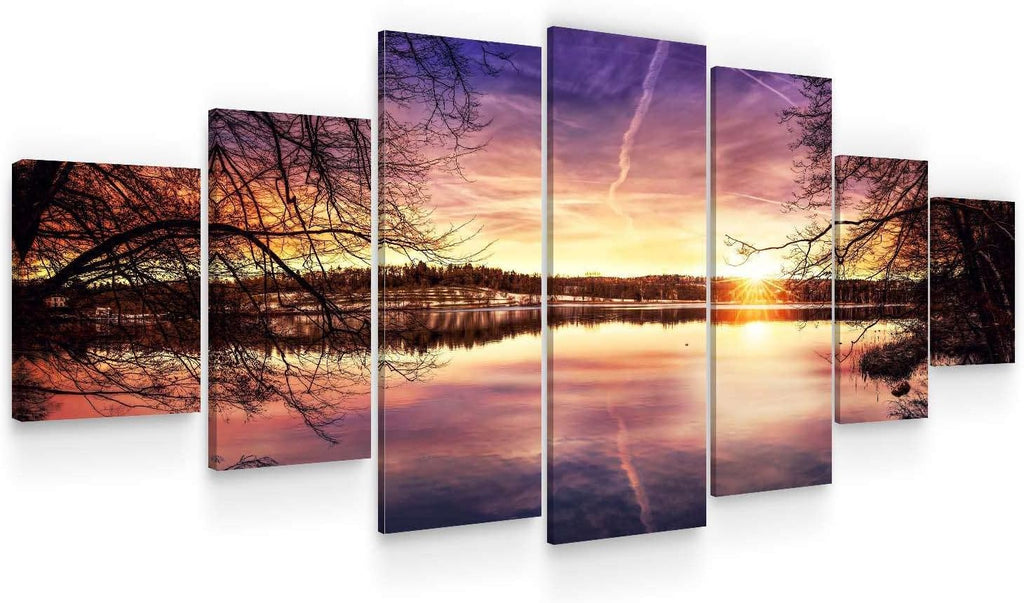 Startonight Huge Canvas Wall Art Multicolor Sunset On The Lake - Large Framed Set of 7 40' x 95'