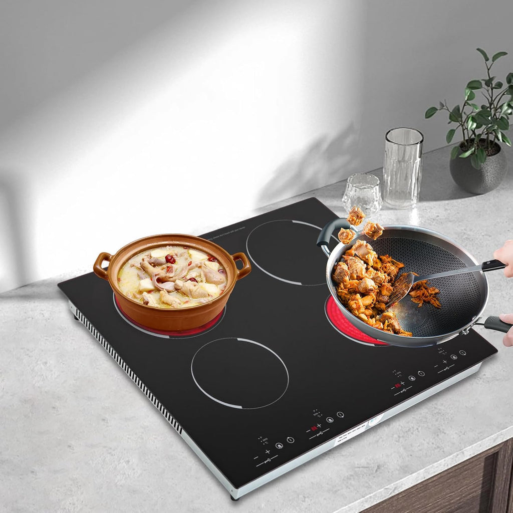 Electric Ceramic Cooktop 110V Built-in Electric Stove Top Induction Radiant Cooktop Sensor Touch Control 2/3/4 Burners 9 Power Levels, 120 Min Timer for Home All Cookware (4 Burners)