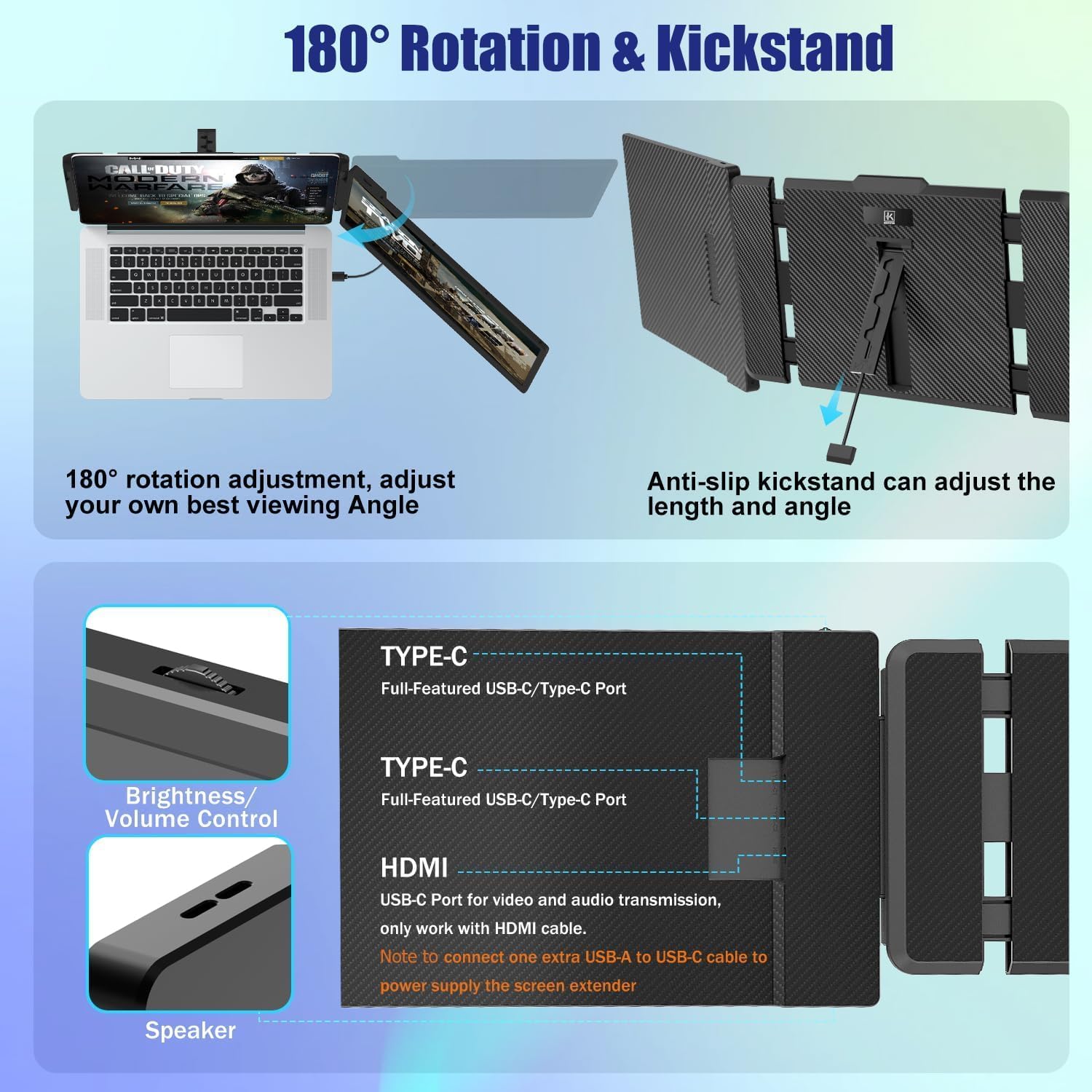 KEFEYA Laptop Screen Extender, 14' FHD 1080P IPS Laptop Monitor Extender Dual Screen, Portable Monitor for Laptops 13-17' with USB-C/HDMI Port, Plug n Play for Windows/Mac/Android/Switch/PS5
