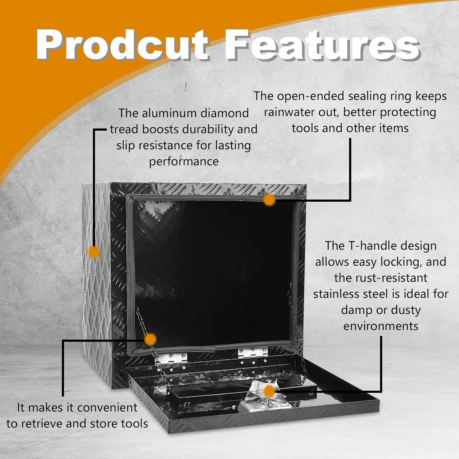 SSN 18'' Inch Heavy Duty Aluminum Underbody Truck Box with T-Handle Latch,18 x 17 x 18 Inch Truck Trailer Underbed Tool Box with 5 Bar Tread Black for Storage and Organization