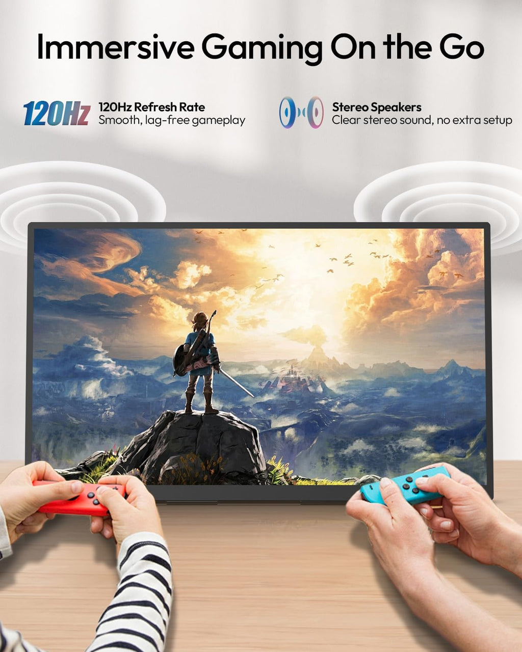 MESWAO 24 Inch Portable Monitor 120Hz FHD IPS Laptop Screen Extender, Large Travel Monitor with NO-Tipping 180° Stand & VESA, HDMI USB-C Second Screen for MacBook PC Home Office Gaming
