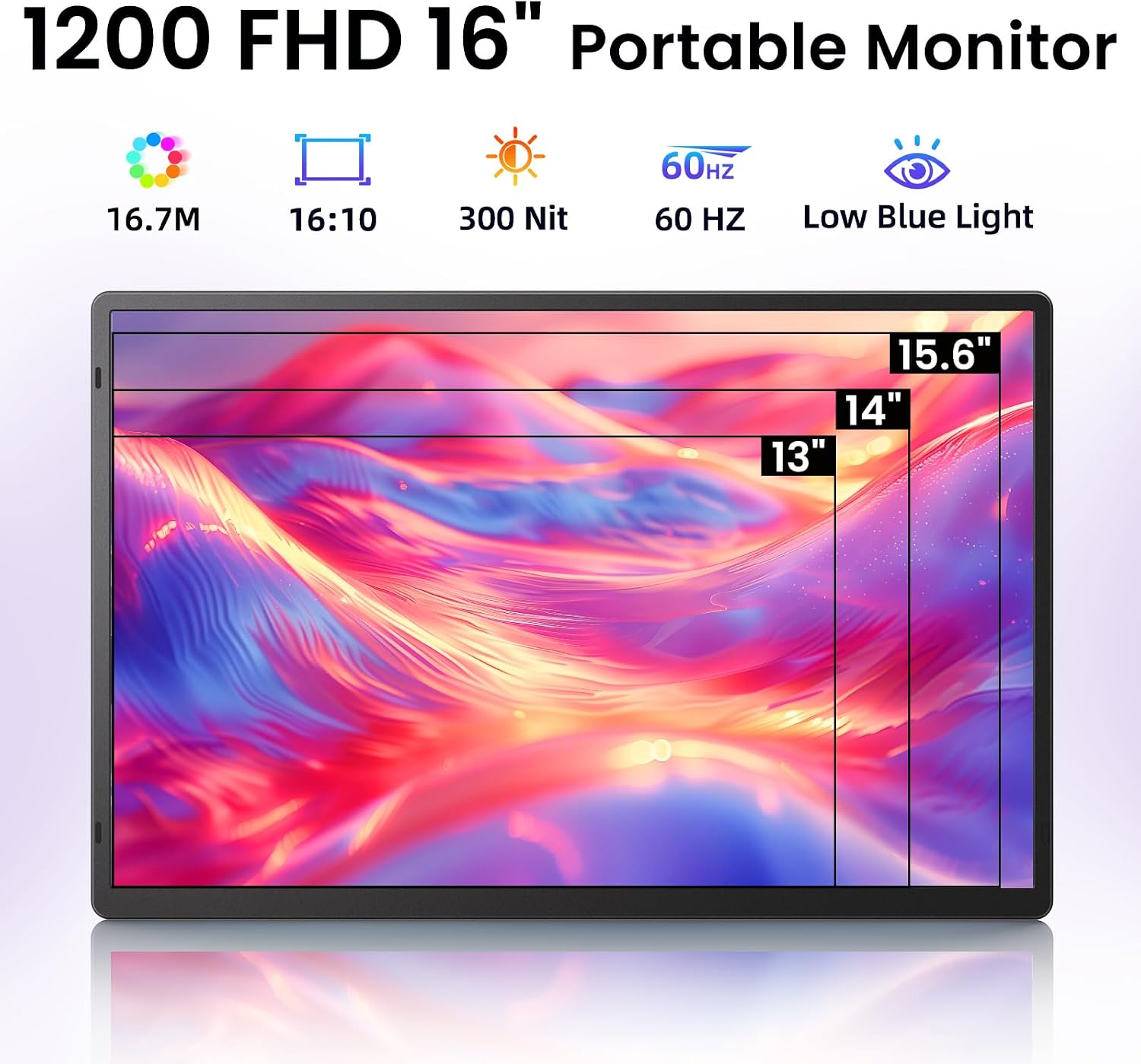 Laptop Screen Extender Portable Monitor - Dual 16' 1200P FHD Travel Monitor Fit for 13-17' Laptops Plug & Play 360° Rotating Detachable Stand Height Adjustable for Travel/Work/Study