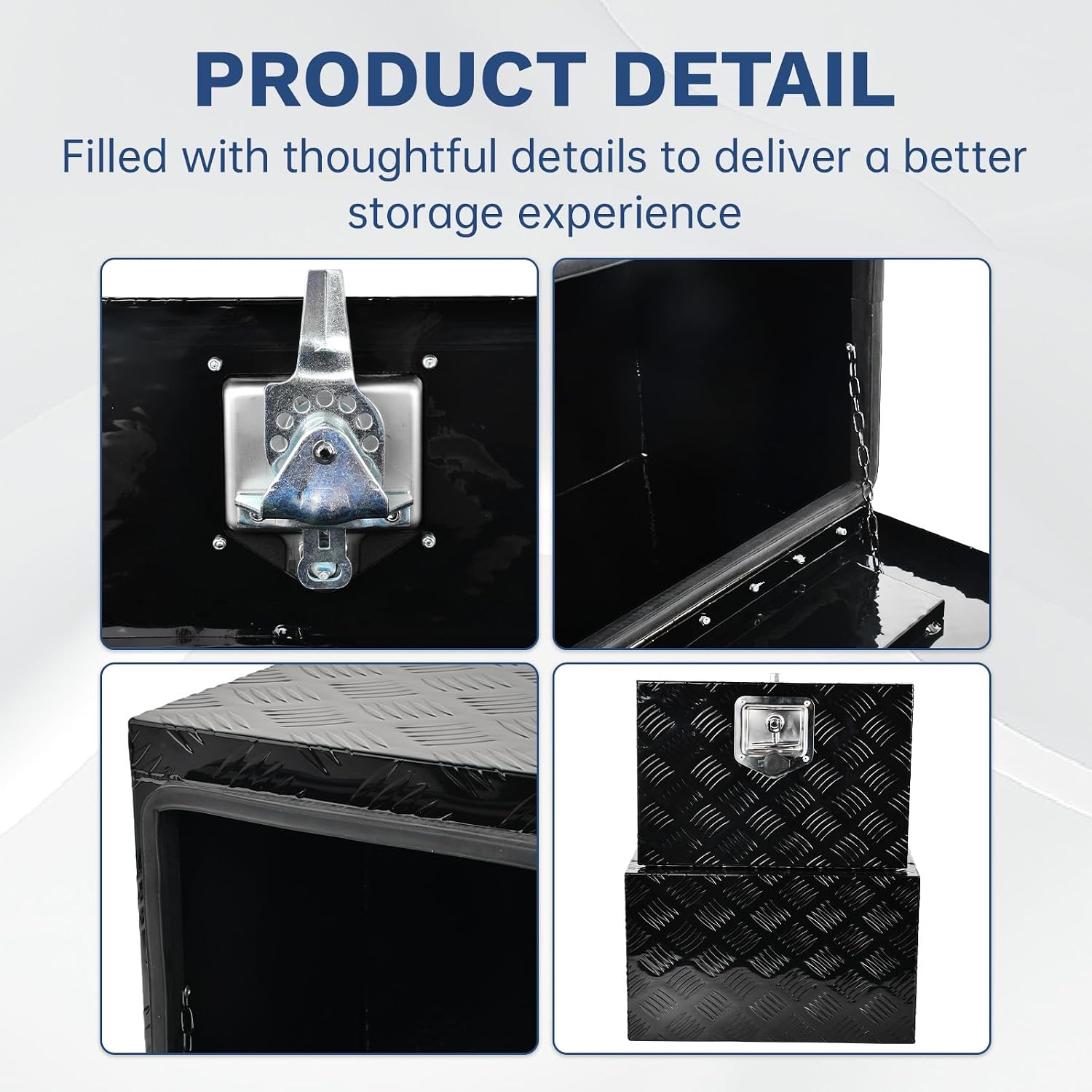 SSN 18'' Heavy Duty Aluminum Underbody Truck Box with T-Handle Latch,18 x 12 x 14 Inch Truck Trailer Underbed Tool Box with 5 Bar Tread Black for Storage and Organization.