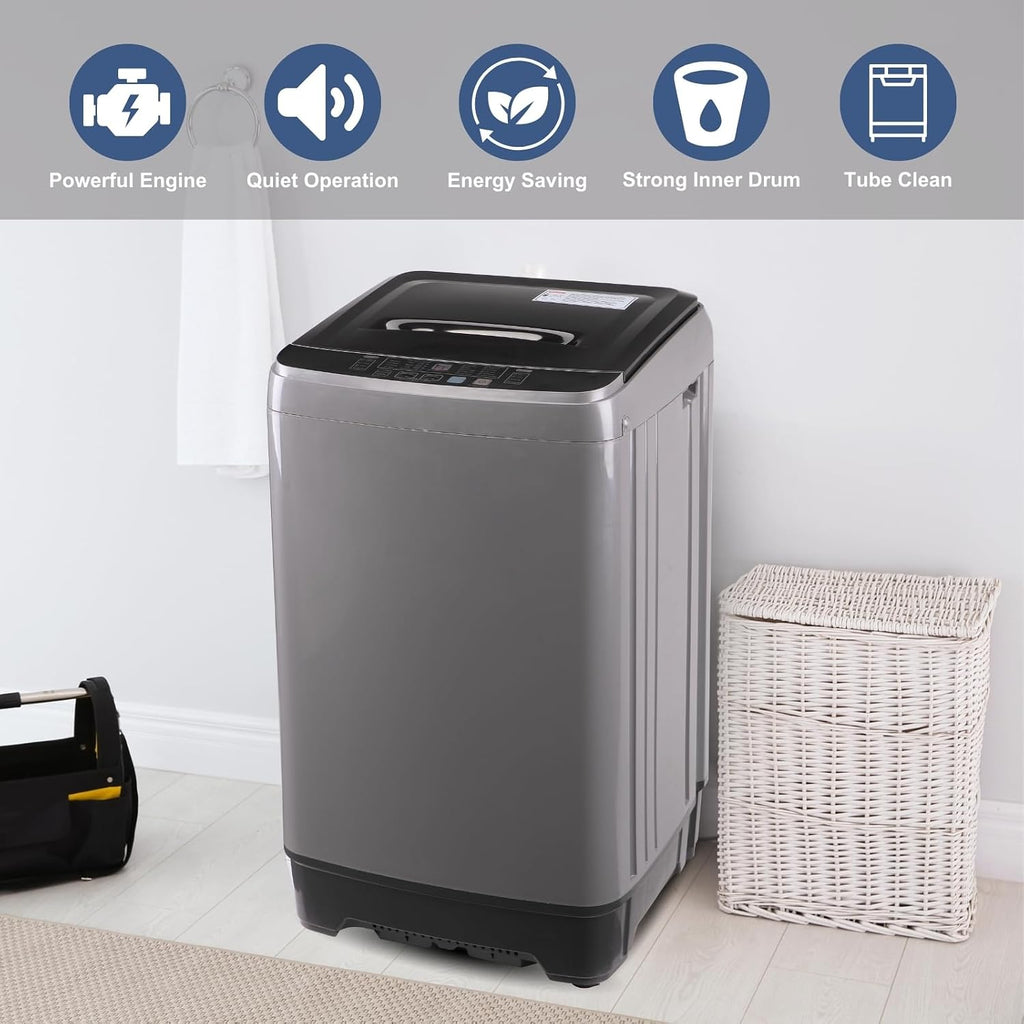 Washing Machine 15.6 lbs Automatic Laundry Machine 10 Programs, LED Display, 8 Water Levels Top Load Washer, High-efficiency Portable Compact Washer for Bath, Apartment, RV, Dorm