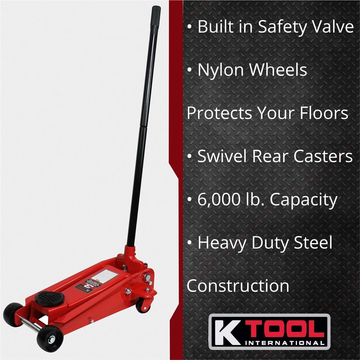 K Tool International 63131B 3 Ton Automotive Service Floor Jack for Garages, Repair Shops, and DIY, Portable, Compact, 6,000 lbs. Capacity, Hydraulic Lifting Range 5.5' - 8.75', Heavy Duty Steel, Red