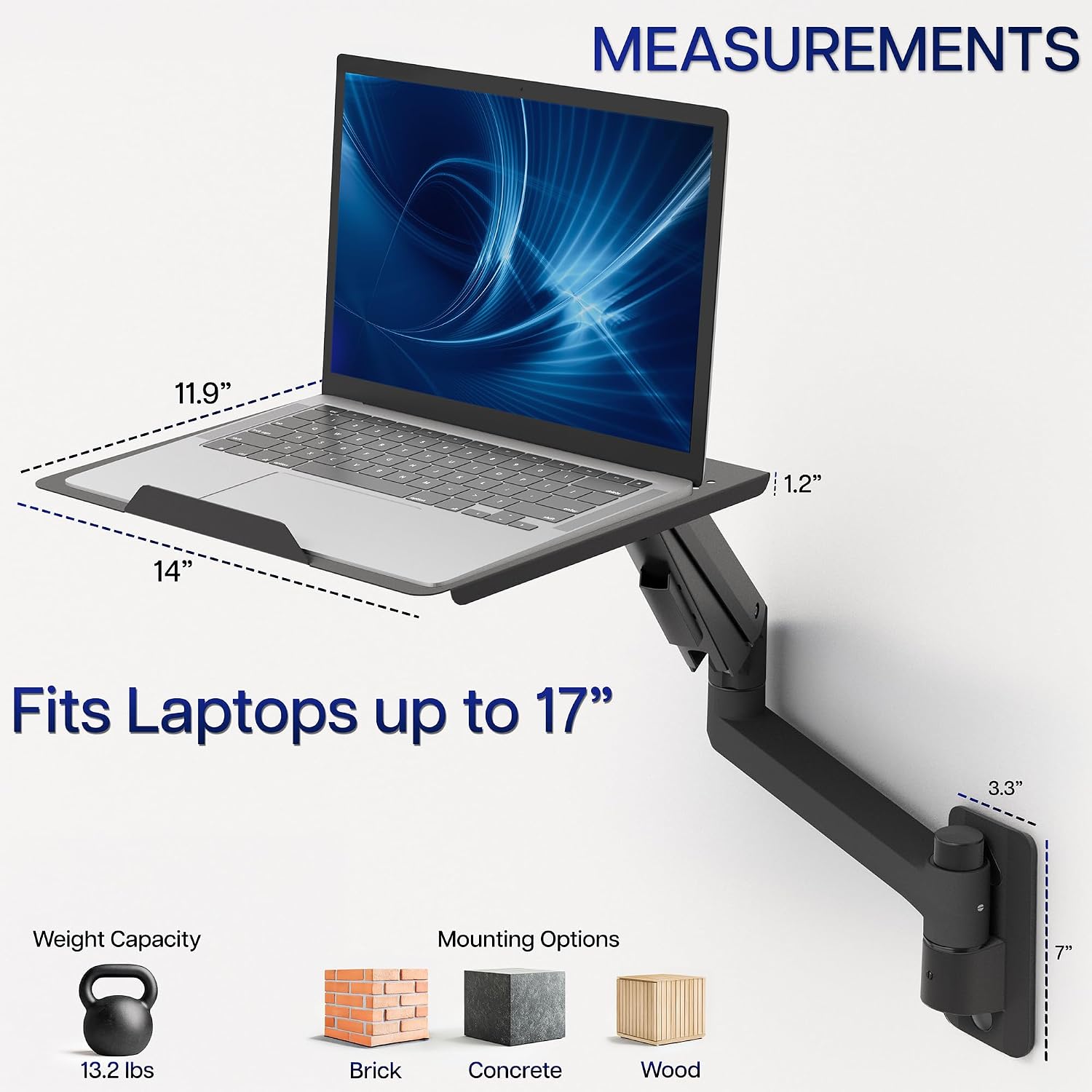 VIVO Sit-Stand 14 Inch Pneumatic Laptop Tray Wall Mount, Articulating Height Adjustable Typing Platform, Floating Workstation, Ergonomic Tilt, Black, MOUNT-KB35L