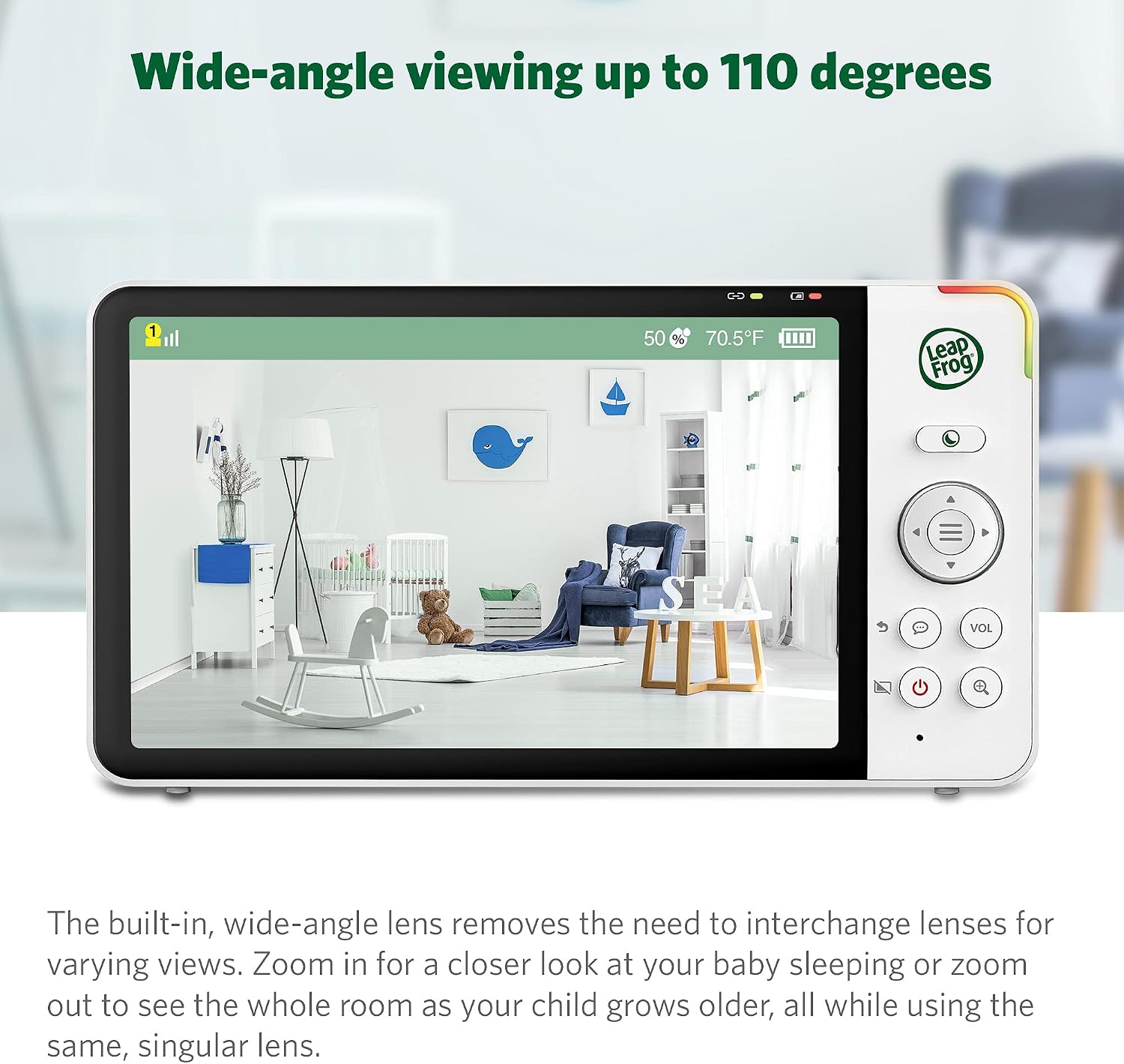 LeapFrog LF915HD Baby Monitor, 5' 720p Screen, 360° Pan & Tilt with 8X Zoom Camera, Color Night Vision, Night Light, Two-Way Intercom, Secure Transmission No WiFi