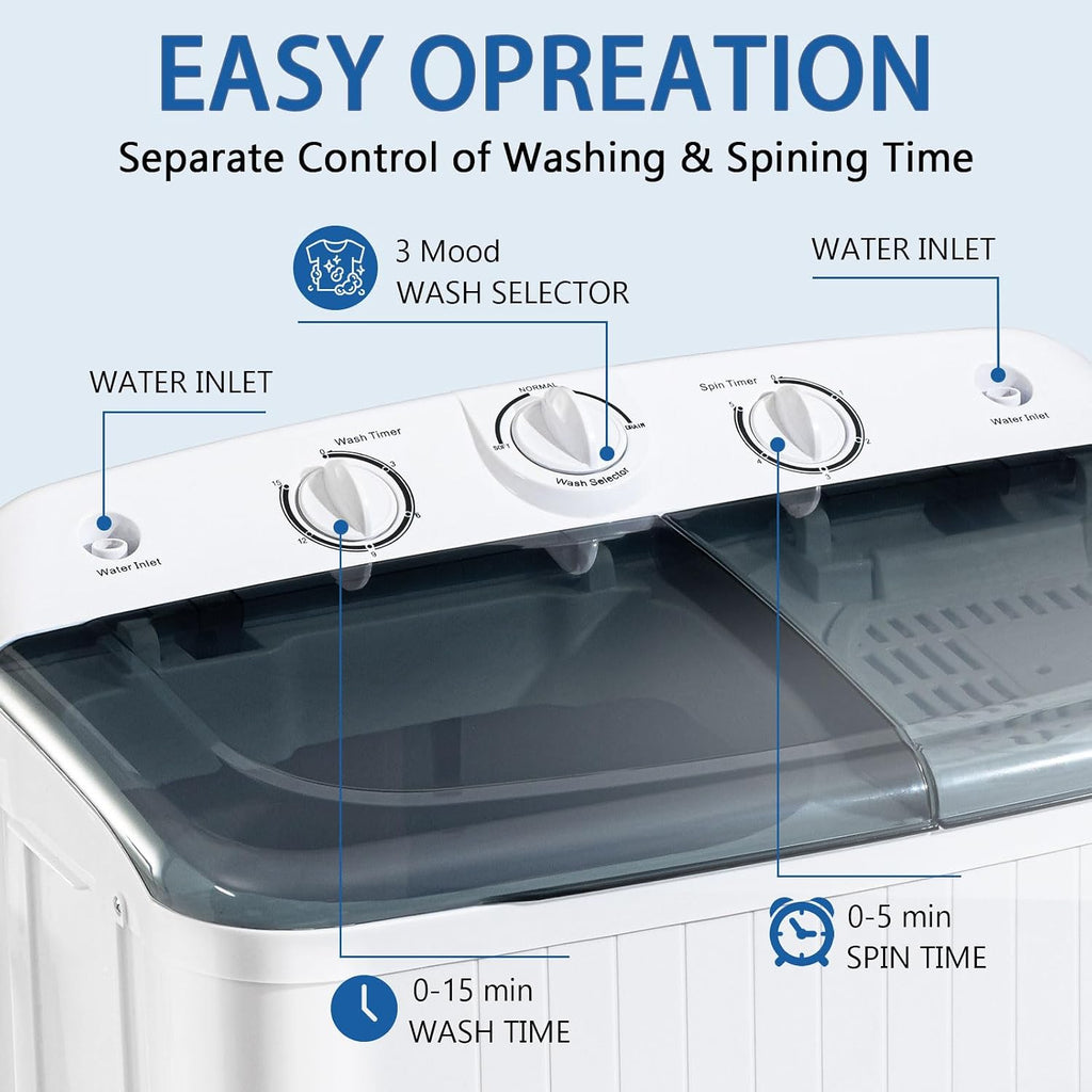 DOGHLY Portable Washer and Dryer Combo Set, 1.6 Cu.Ft Portable Clothes Dryers,22 lbs Twin Tub Washing Machine, Compact Washer and Dryer for Apartment, RV, Dorm