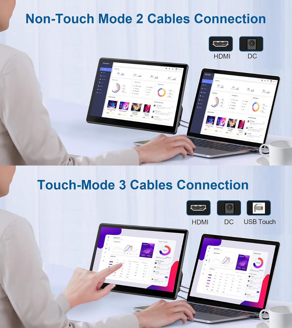 Industrial Touchscreen Monitor 13.3 inch, FHD 1920×1080 IPS Laptop Touch Monitor HDMI VGA Display Support VESA Mount Compatible with Laptops PC Mac (13.3 Inch)