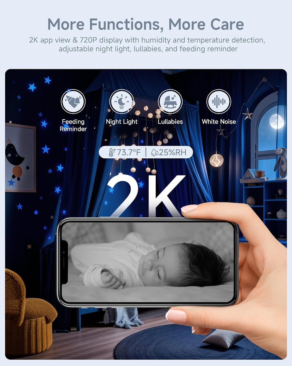 ARENTI Baby Monitor with 2 Cameras, 2K/3MP WiFi 6 Camera and Audio, 5-inch Wireless Screen, Smartphone App, Super Night Vision, Crying Detection, Auto Tracking, Temp&Humidity Sensor (D3 Set)