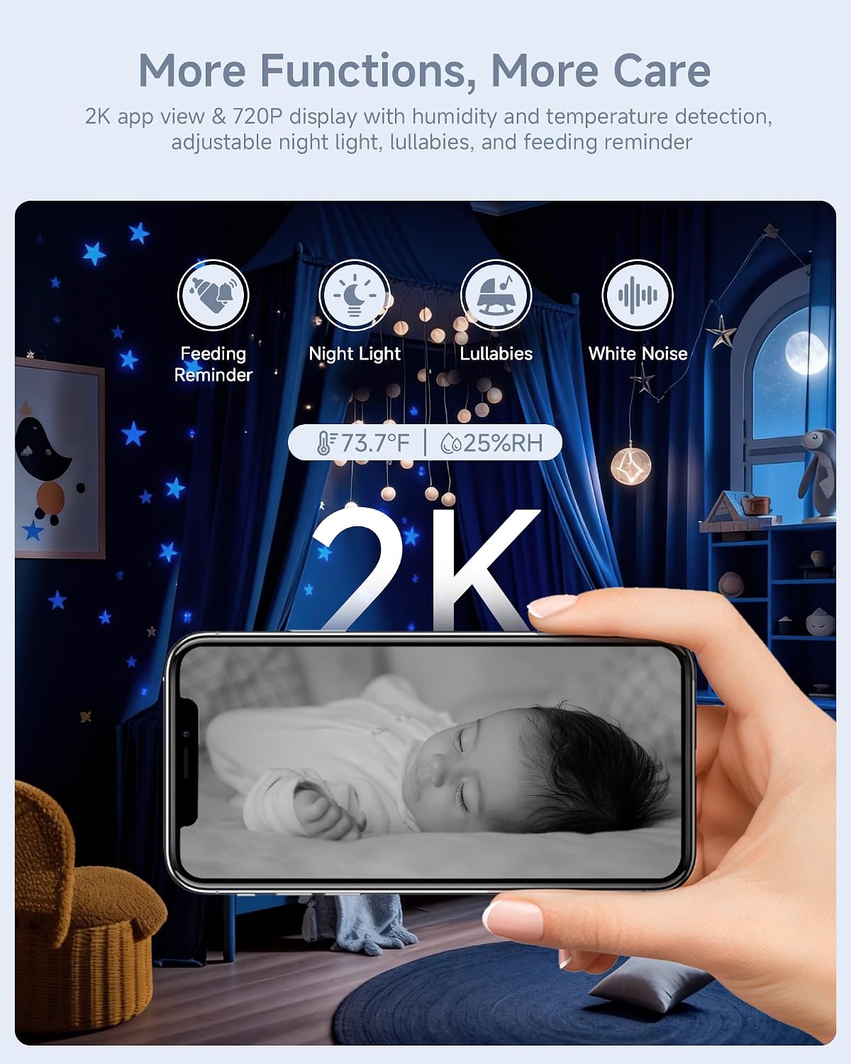 ARENTI Baby Monitor with 2 Cameras, 2K/3MP WiFi 6 Camera and Audio, 5-inch Wireless Screen, Smartphone App, Super Night Vision, Crying Detection, Auto Tracking, Temp&Humidity Sensor (D3 Set)