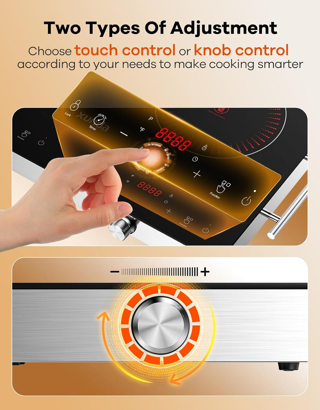 2 Burner Electric Cooktop 110V, Hot Plates Electric with Carry Handle, Ceramic Cooktop for Home, VR, 1800W Touch & Knob Control Timer, Safety Lock (Black)