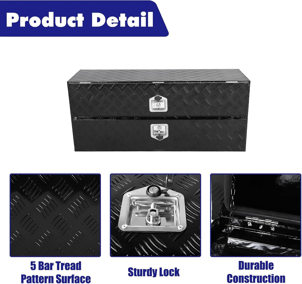 Aluminum Truck Tool Box w/Two Door,5 Bar Tread Truck Storage box w/Lock For Organization,Multifunction Black 48'x21'x15' Truck Toolboxes, For Truck,Trailer,RVs,Toolroom,Garage.