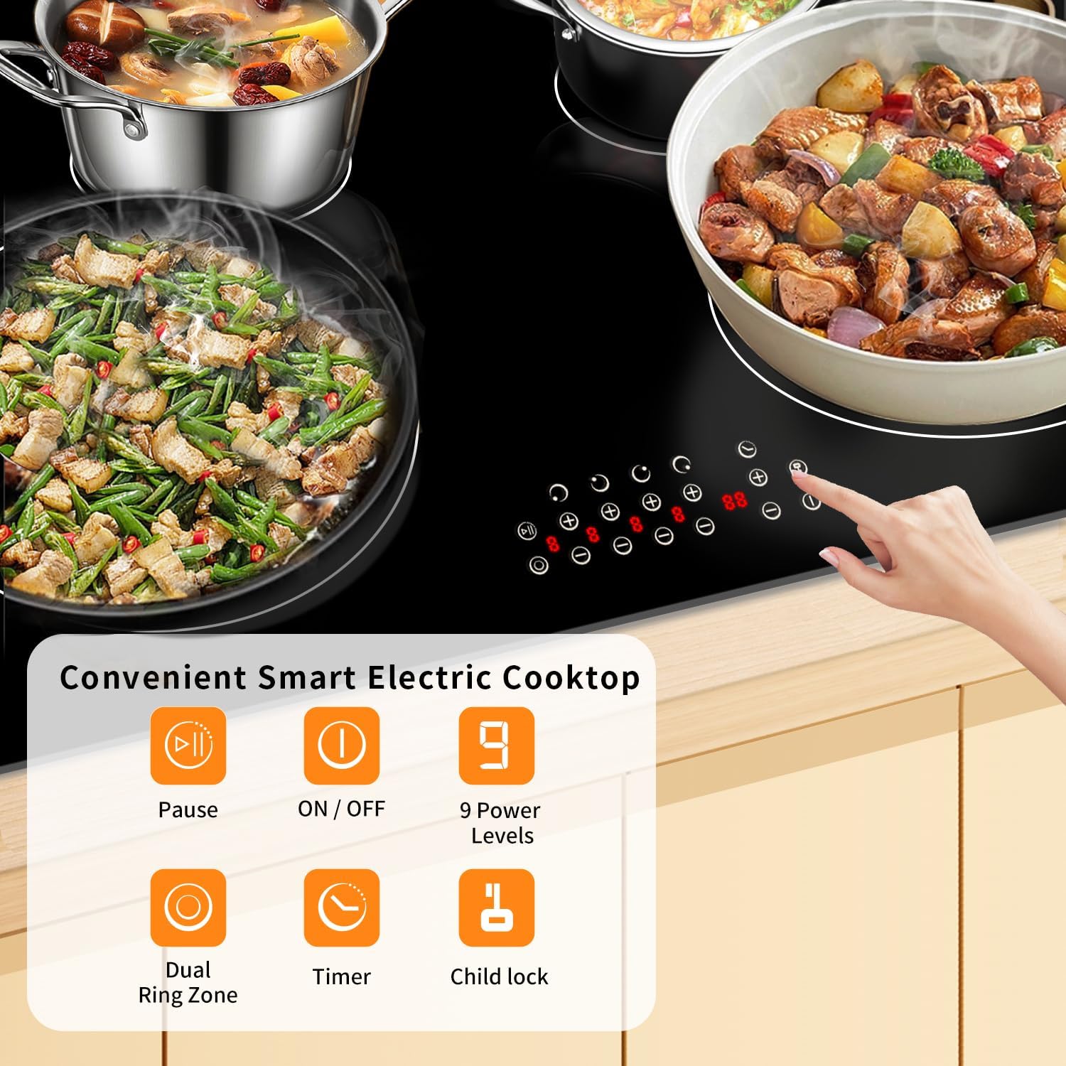 Noxton 30 Inch Electric Cooktop 4 Burners, Built in Electric stove top, Sensor Touch Ceramic Cooktop, Expandable Burners, Pause, Safety Lock, Timer, 7100W 220~240V (No Plug)