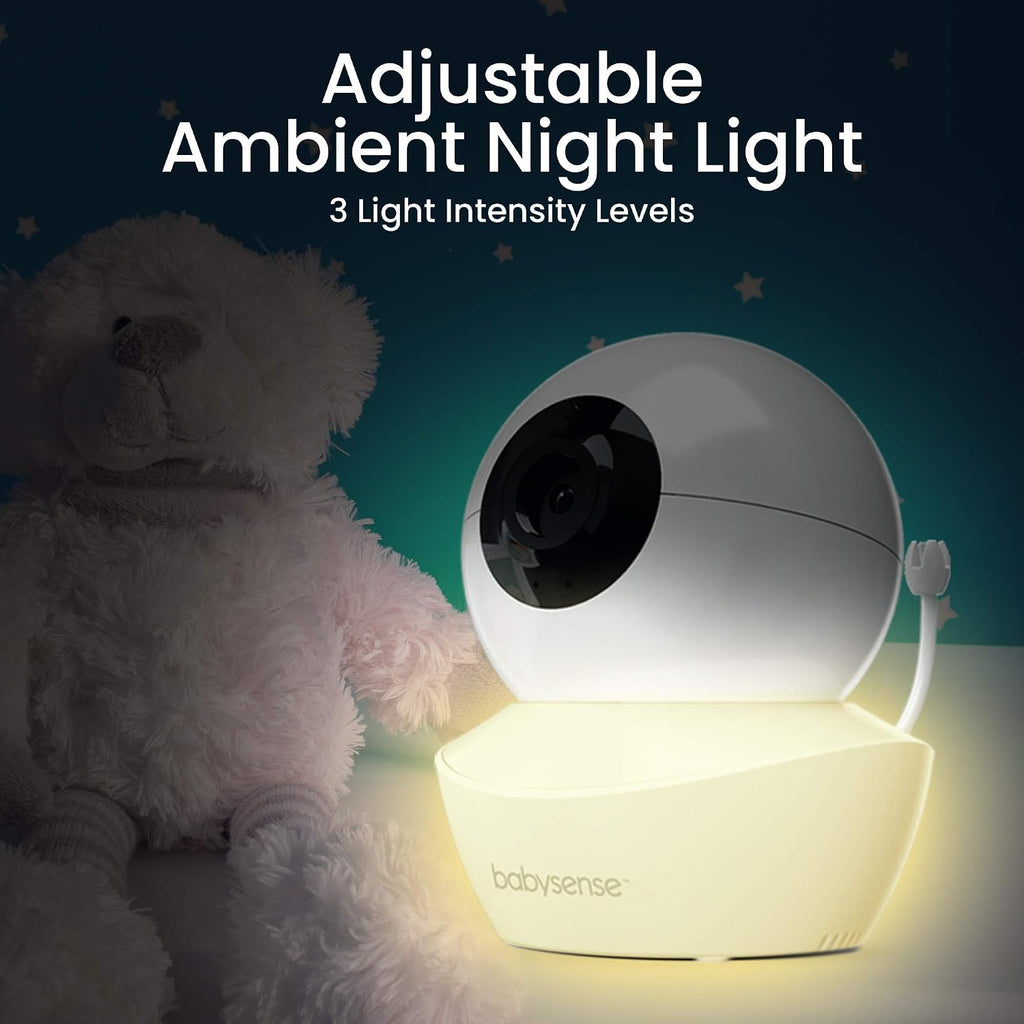 Babysense 5' HD Split-Screen Baby Monitor, Video Baby Monitor with 2 Cameras and Audio, Night Light, 1000ft Range, Two-Way Audio, 4X Zoom, Night Vision, 4000mAh Battery