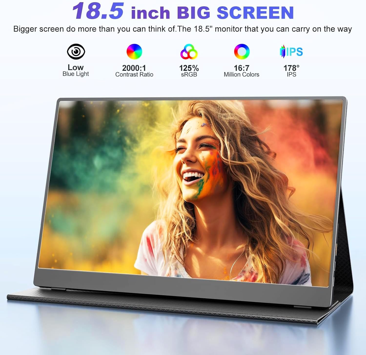 18.5 Inch Portable Monitor, FHD 120Hz IPS HDR 125% sRGB USB-C HDMI External Travel Monitor with Built-in Speakers, VESA Compatible for Laptop MacBook PC Surface PS5 Xbox