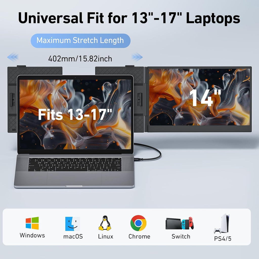 Vixtan 1.3lbs Ultra-Light Laptop Screen Extender, 14' FHD 1080P Portable Dual Monitor, Ultra-Thin Plug & Play for 13'-17' Laptops